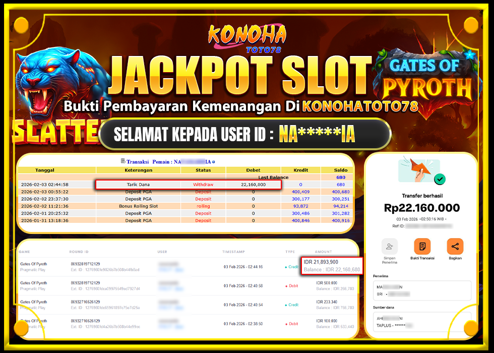 KONOHATOTO78 JACKPOT GATES OF PYROTH Rp.22.160.000,- LUNAS